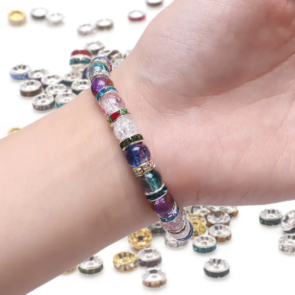 (Set of 50) Rhinestone beads DIY craft jewelry glitter intermediate bead for bracelet / necklace - silver / assorted