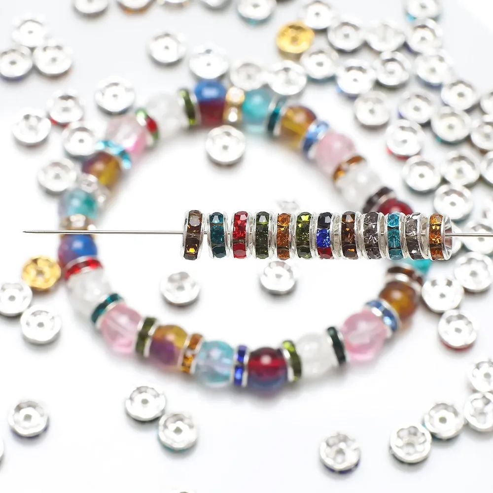 (Set of 50) Rhinestone beads DIY craft jewelry glitter intermediate bead for bracelet / necklace - silver / assorted