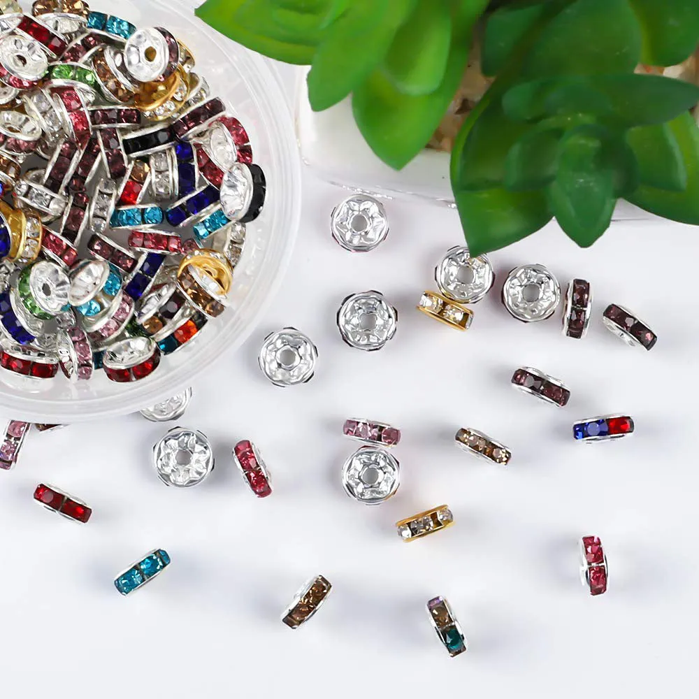 (Set of 50) Rhinestone beads DIY craft jewelry glitter intermediate bead for bracelet / necklace - silver / assorted