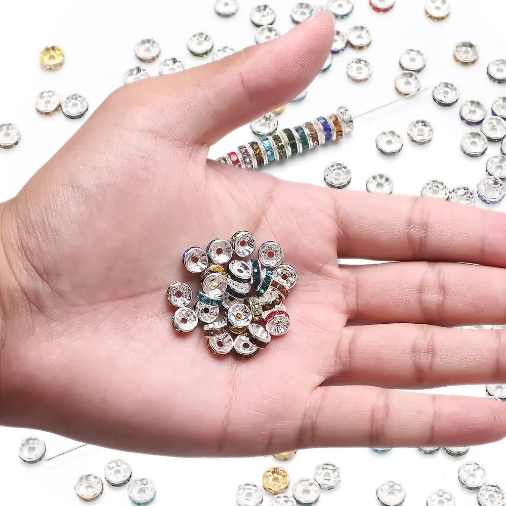(Set of 50) Rhinestone beads DIY craft jewelry glitter intermediate bead for bracelet / necklace - silver / assorted