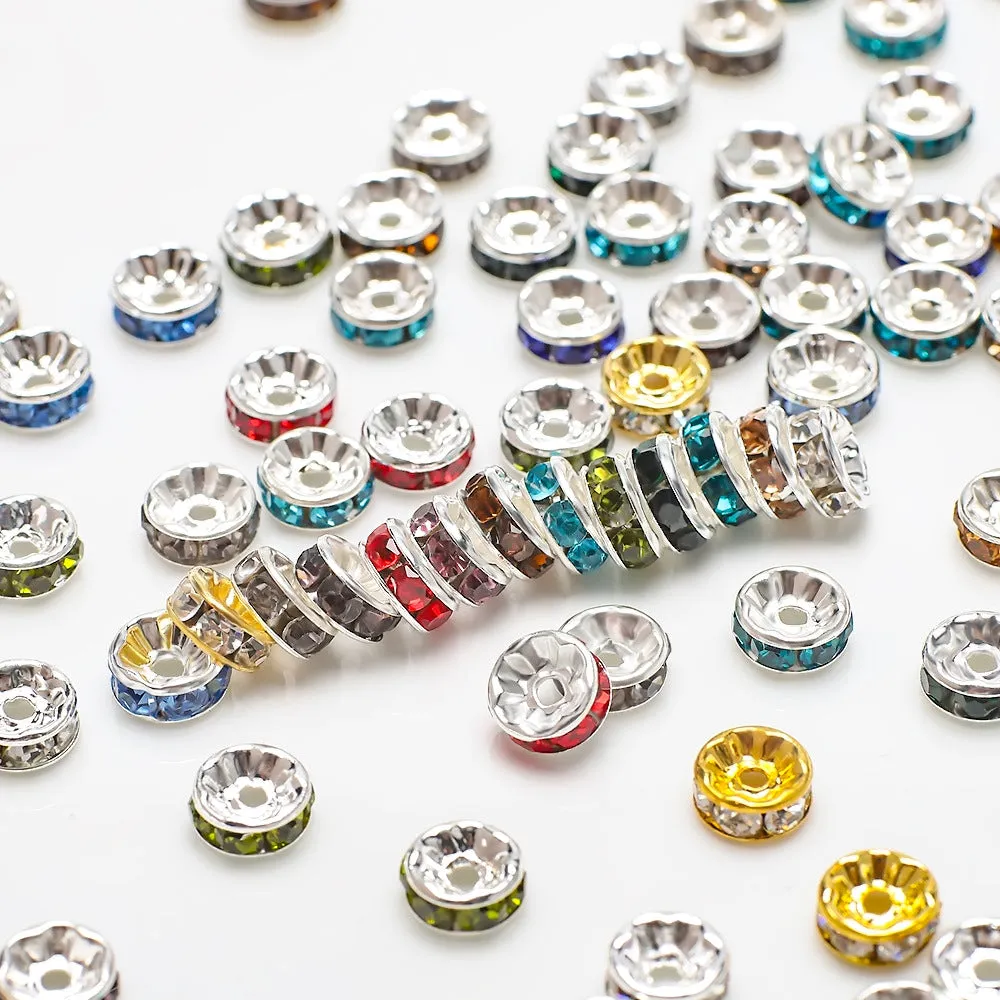 (Set of 50) Rhinestone beads DIY craft jewelry glitter intermediate bead for bracelet / necklace - silver / assorted