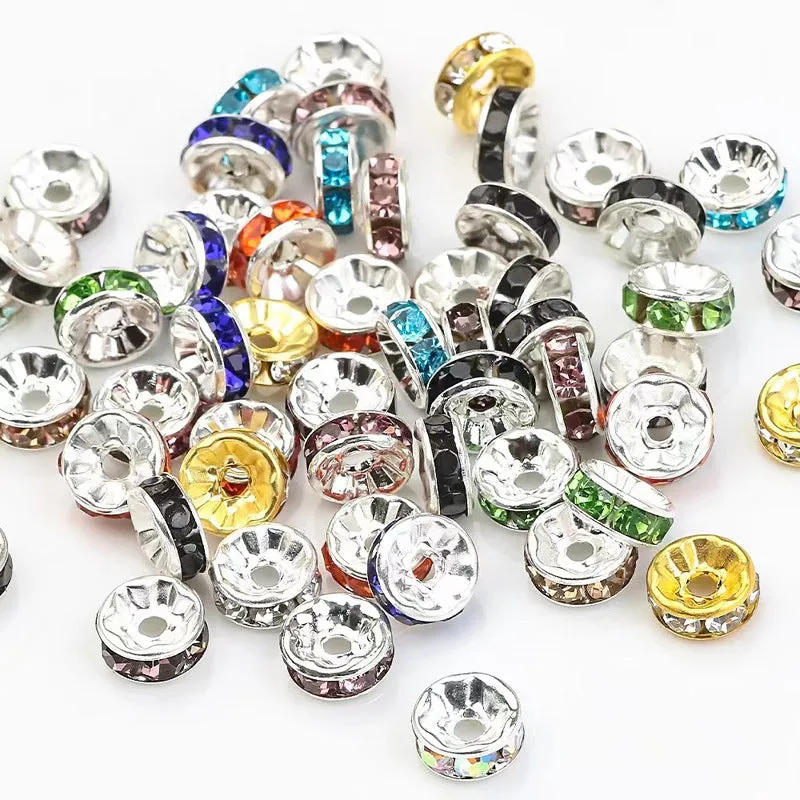 (Set of 50) Rhinestone beads DIY craft jewelry glitter intermediate bead for bracelet / necklace - silver / assorted