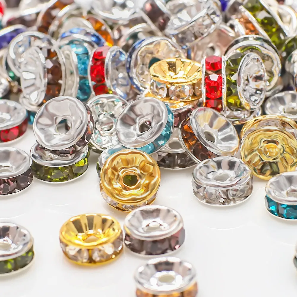 (Set of 50) Rhinestone beads DIY craft jewelry glitter intermediate bead for bracelet / necklace - silver / assorted