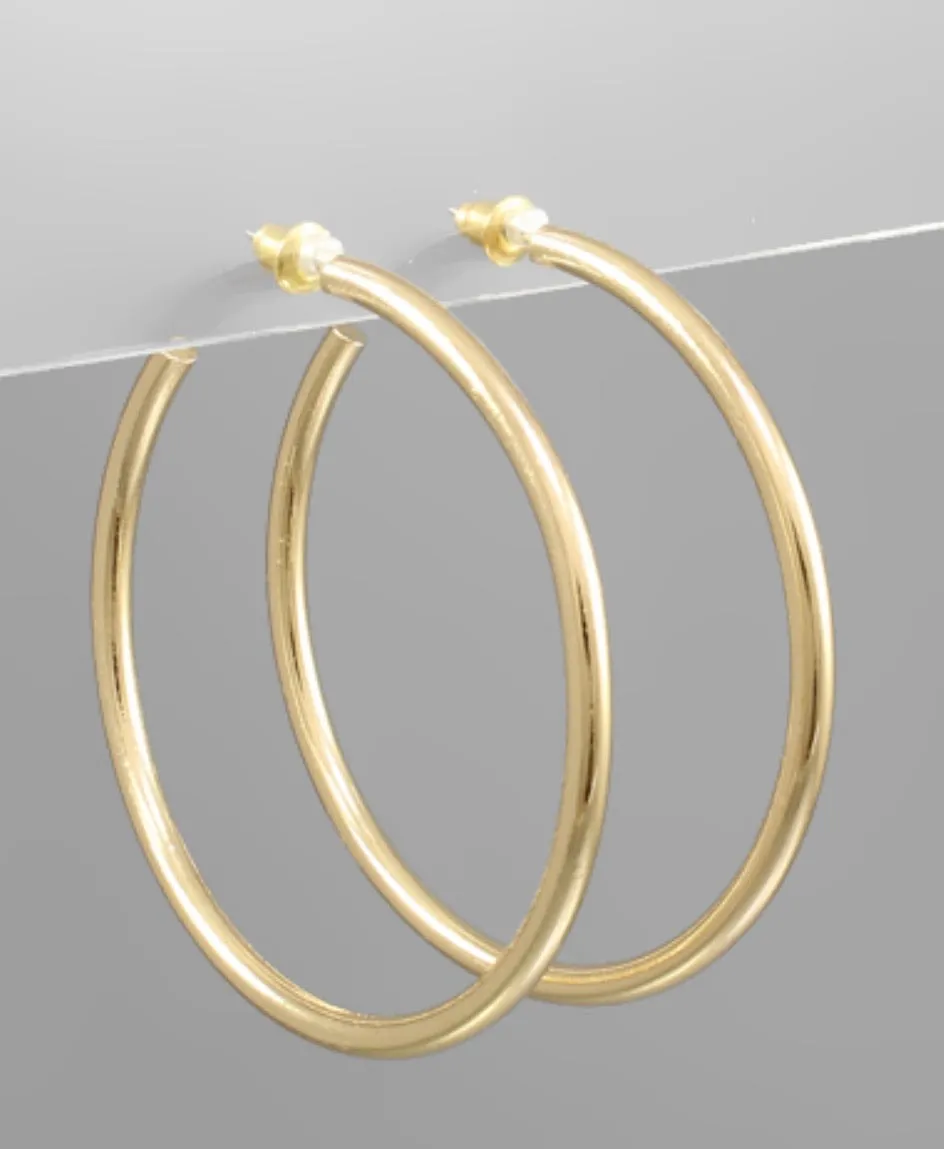 Shiny Hoop Earrings- Gold