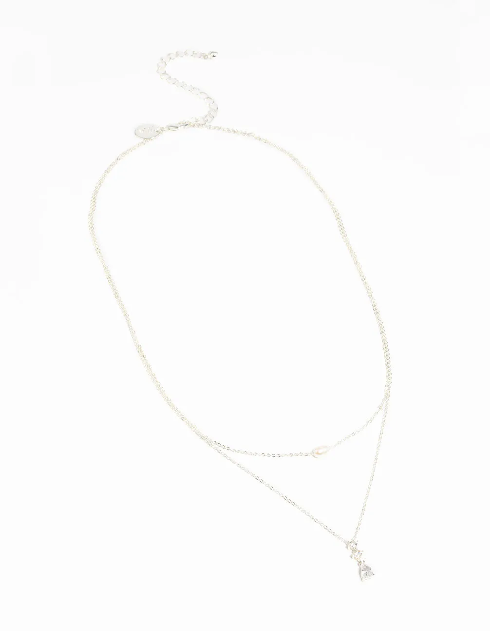 Silver Cubic Zirconia Freshwater Pearl Layered Necklace