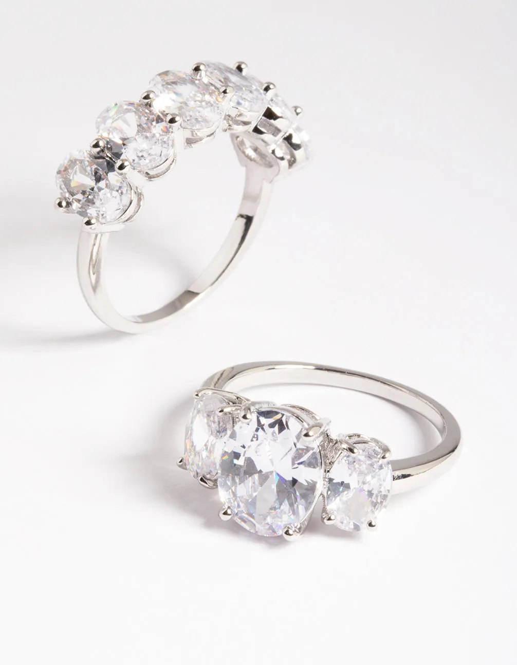 Silver Cubic Zirconia Statement Oval Ring Pack