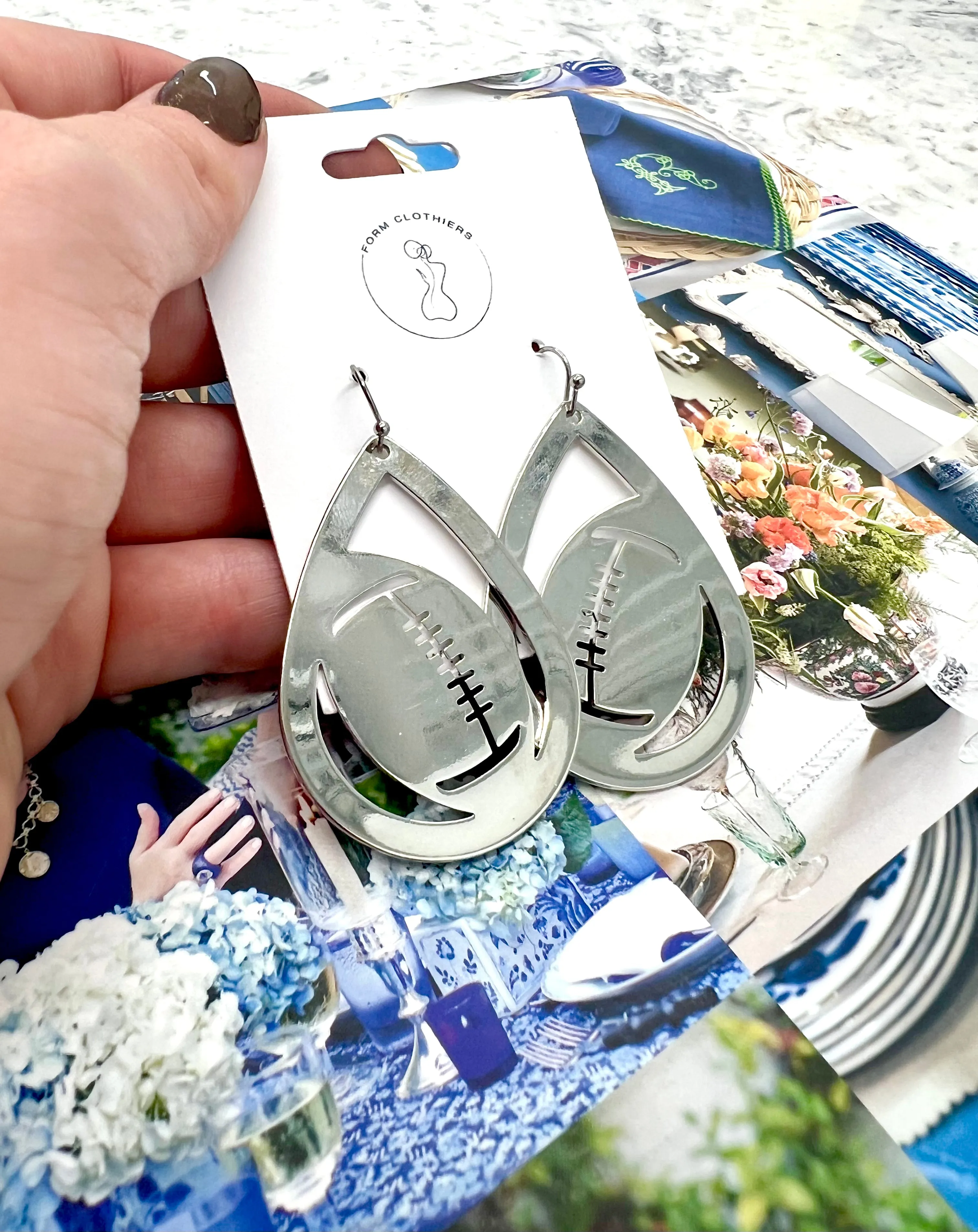 Silver Football Earrings