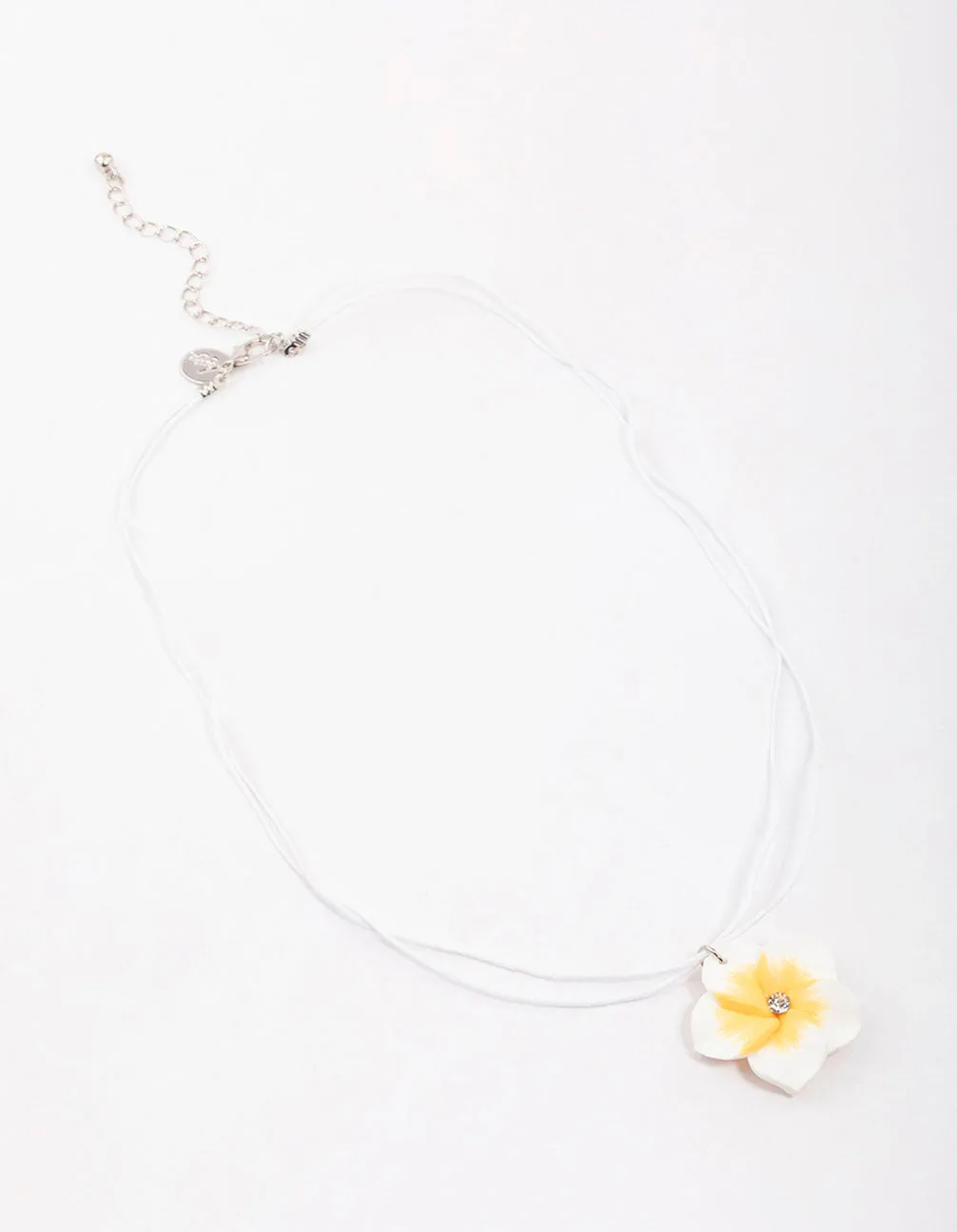 Silver Rope Diamante Frangipani Short Necklace