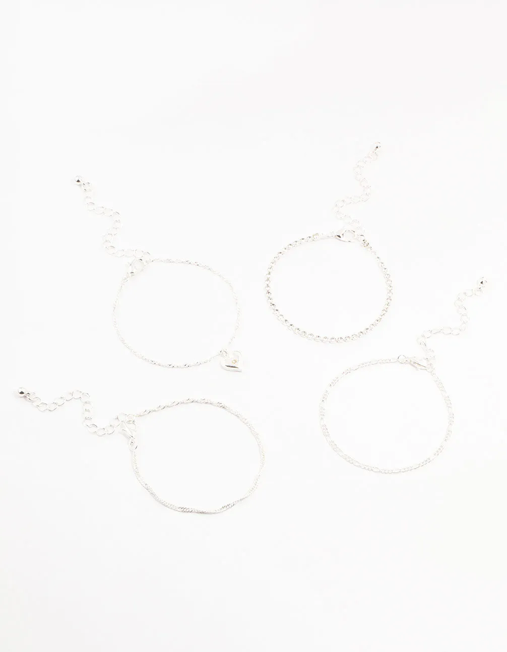Silver Star Drop Heart Bracelets 4-Pack