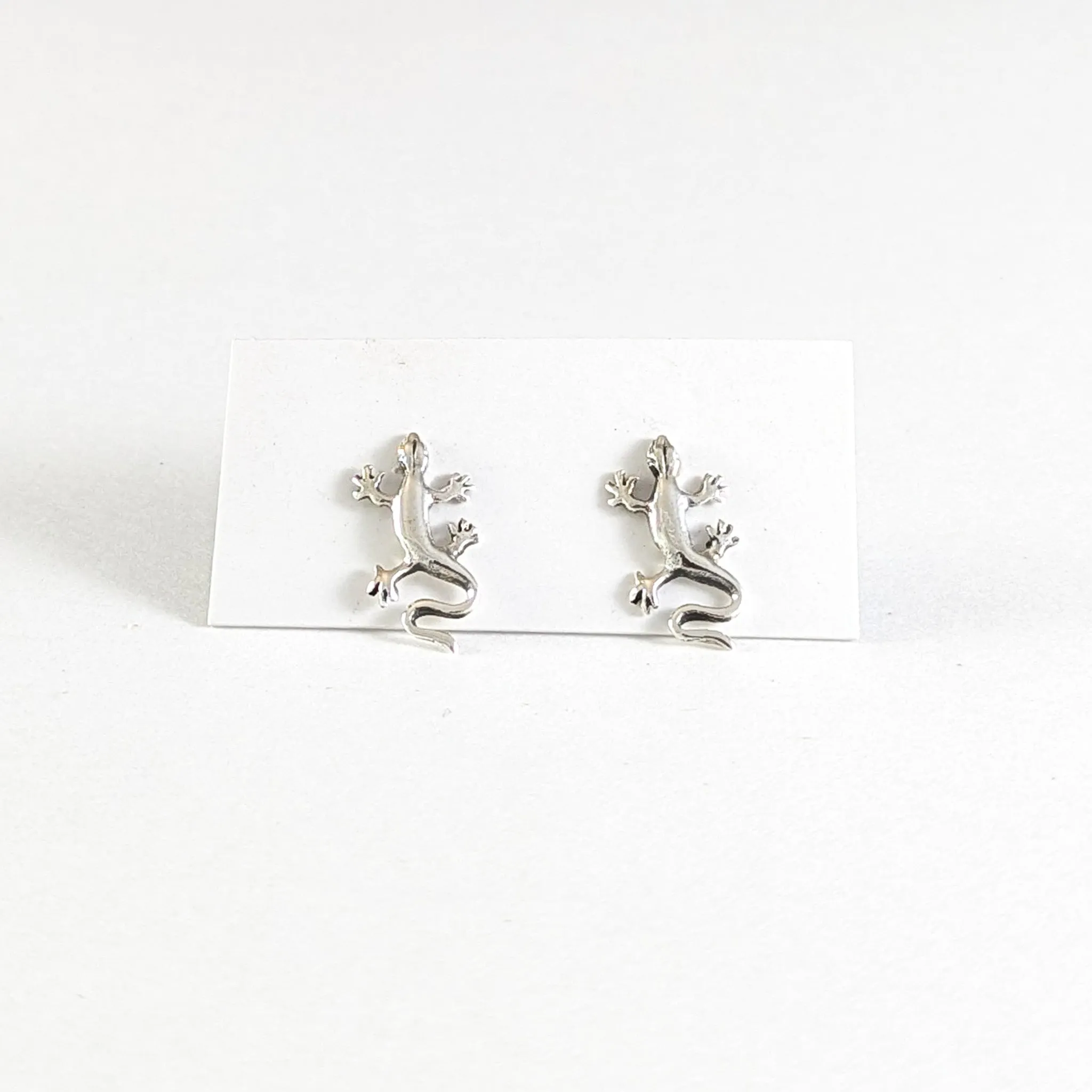 Sleek Gecko Stud Earrings in Sterling Silver