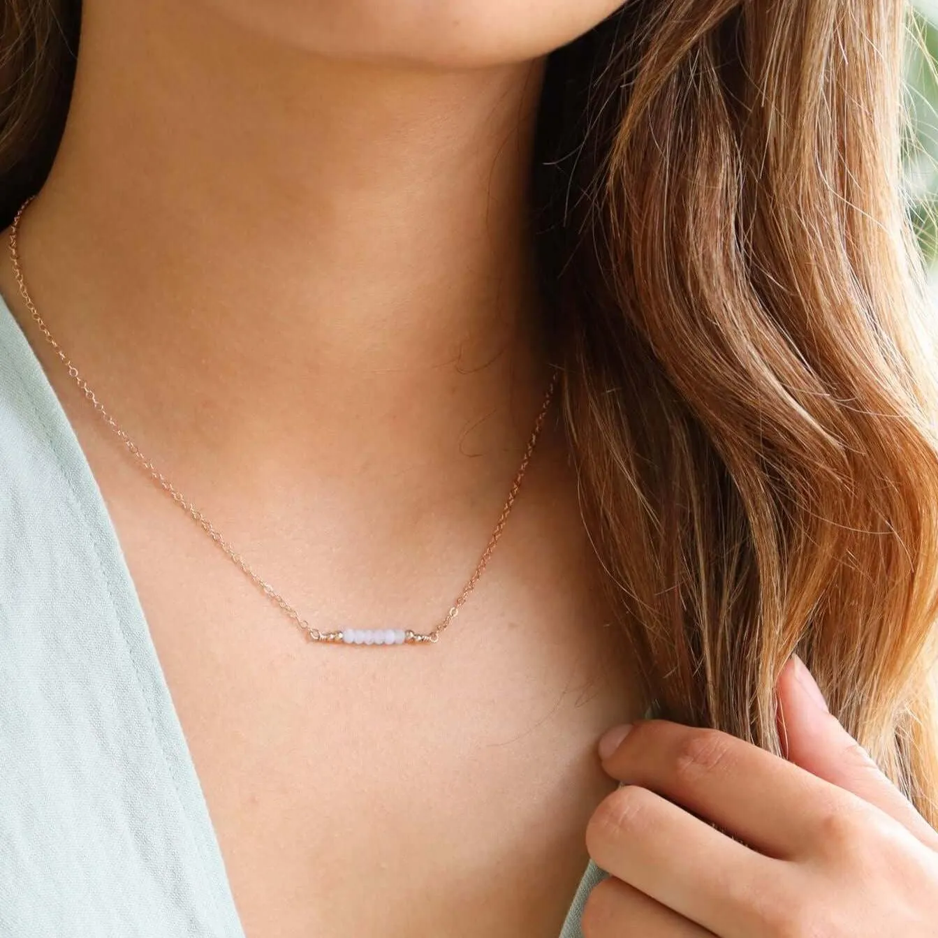 Sparkling Blue Lace Agate Faceted Bead Bar Necklace