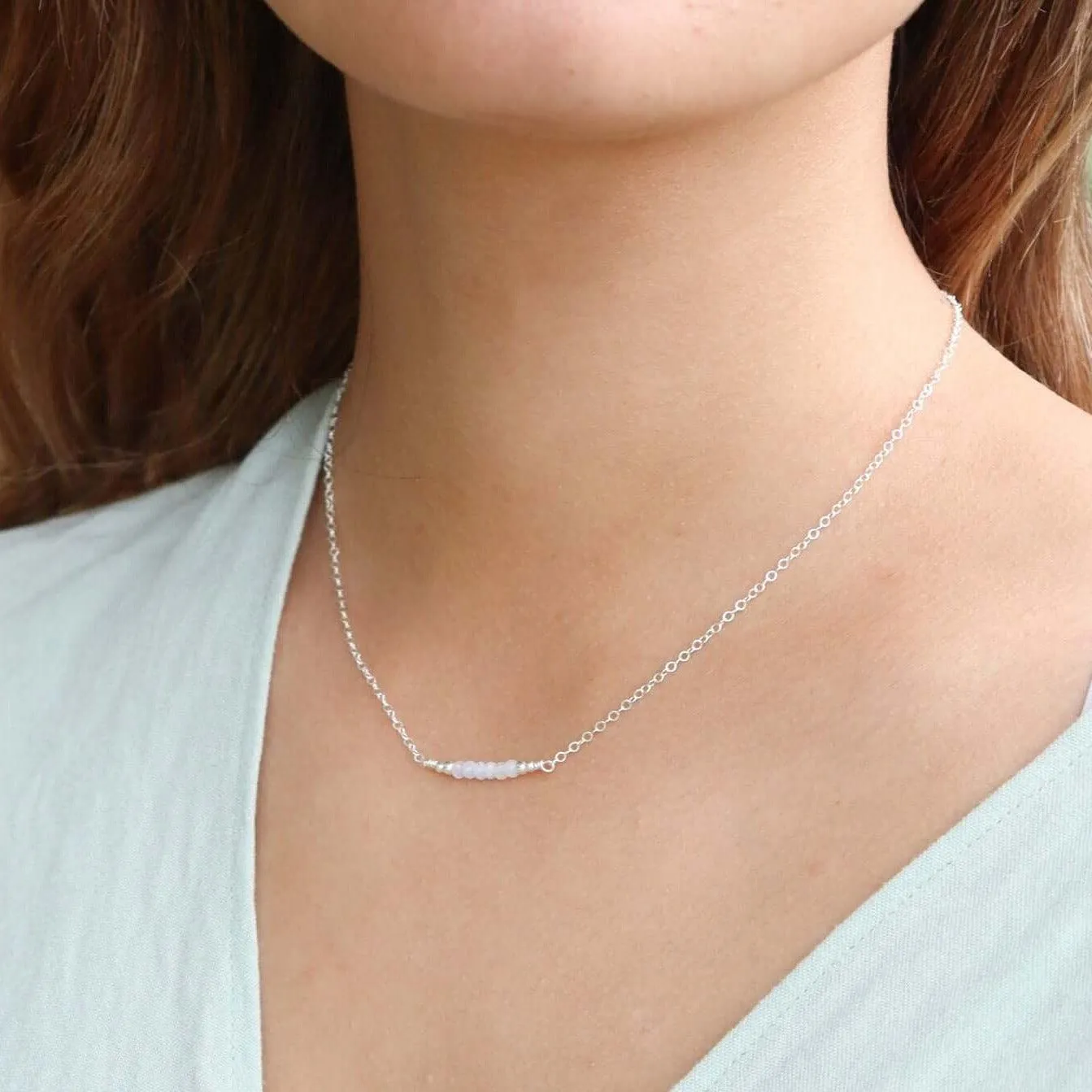 Sparkling Blue Lace Agate Faceted Bead Bar Necklace