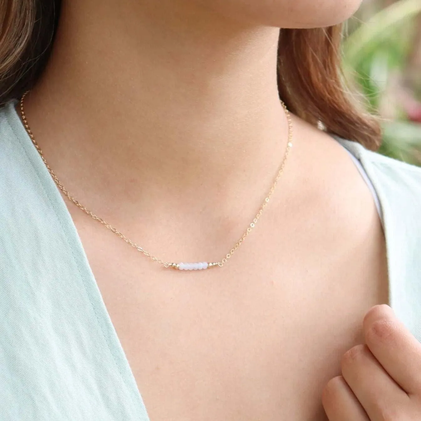 Sparkling Blue Lace Agate Faceted Bead Bar Necklace