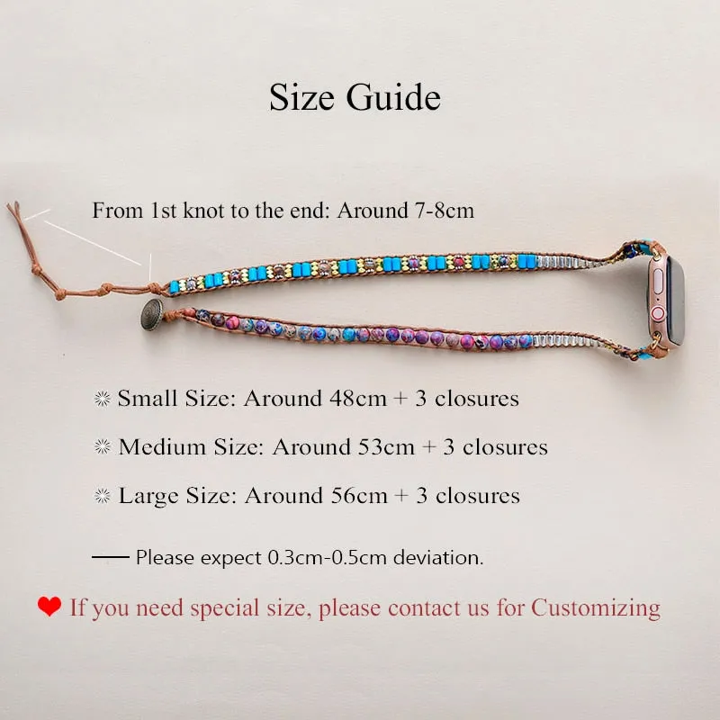 Standout Natural Stone Aple Men Women Watch Band Beads Boho 3X Wrap Vegan Rope Watch Strap Wrist Band Bracelet Accessories