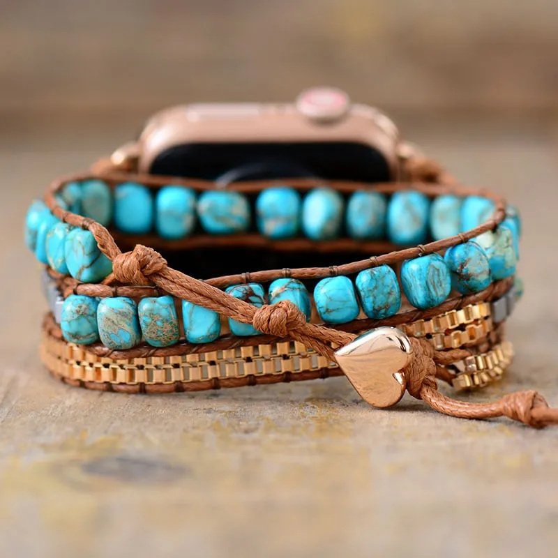 Standout Natural Stone Aple Men Women Watch Band Beads Boho 3X Wrap Vegan Rope Watch Strap Wrist Band Bracelet Accessories