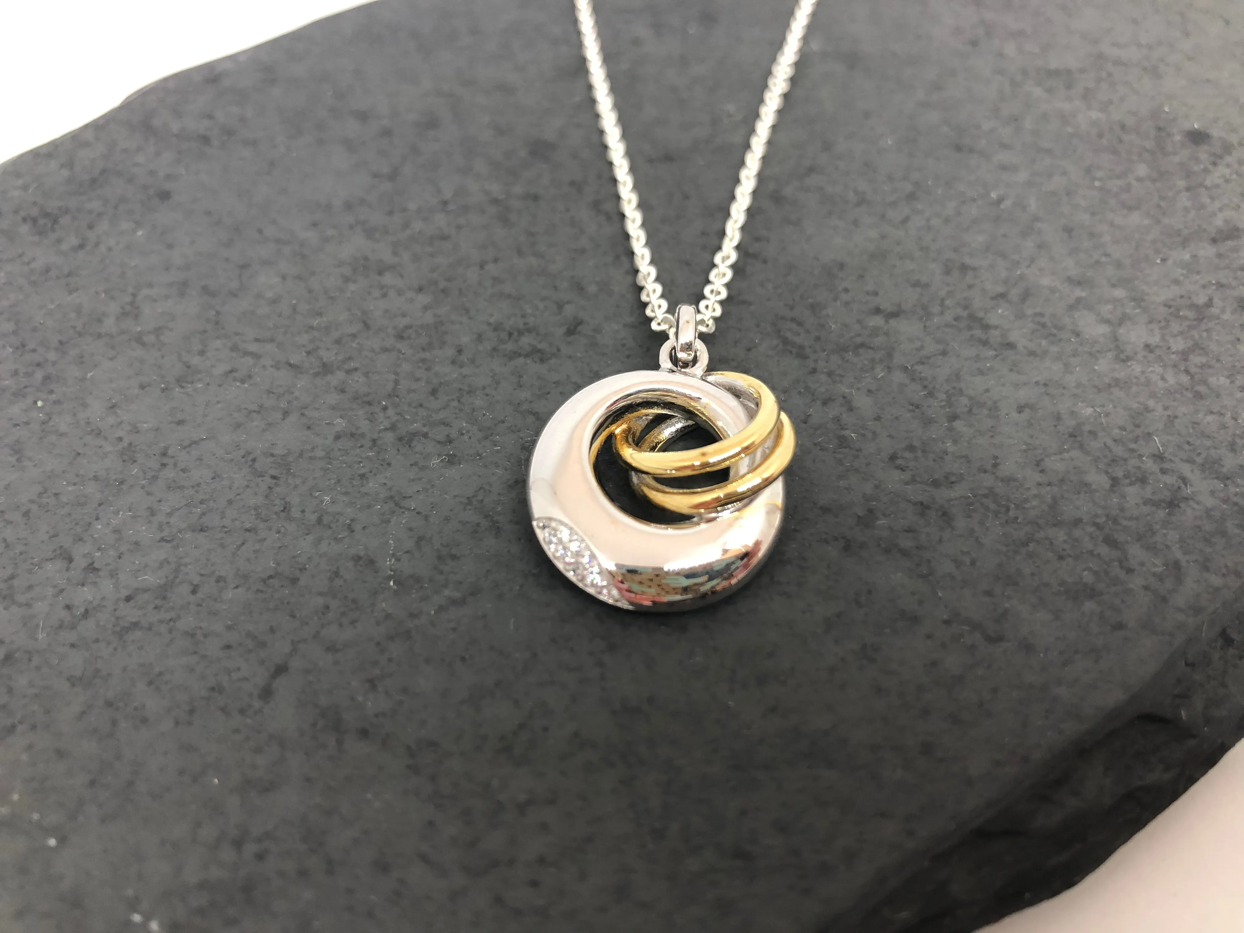 Sterling Silver and Gold plated pendant necklace with cubic zirconia