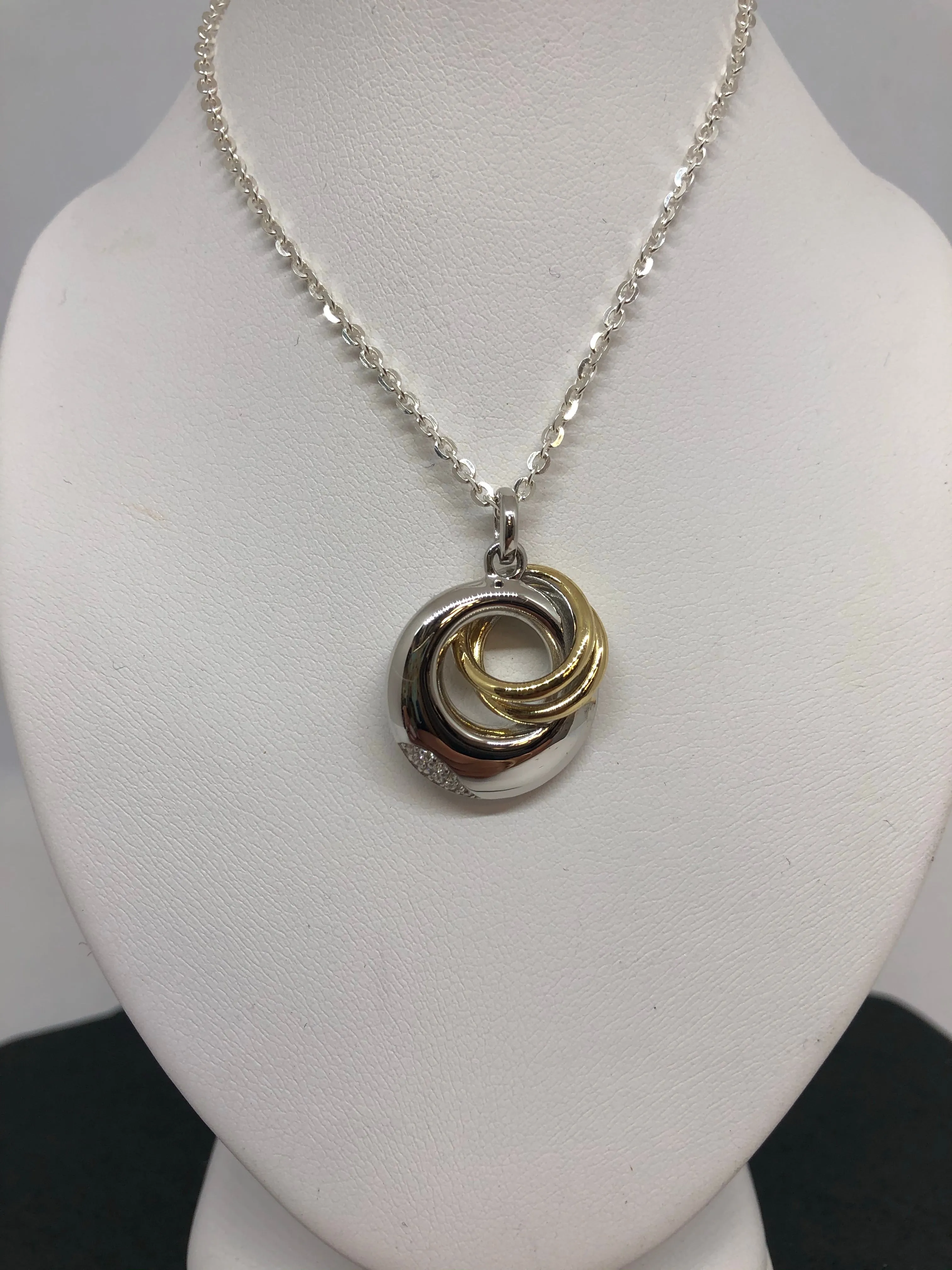 Sterling Silver and Gold plated pendant necklace with cubic zirconia