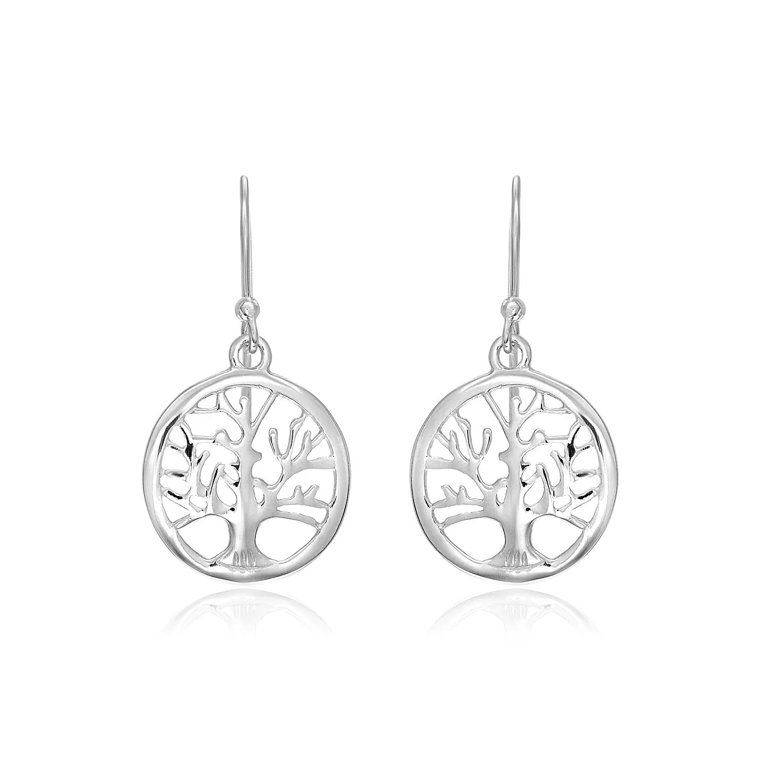 Sterling Silver Round Tree of Life Earrings