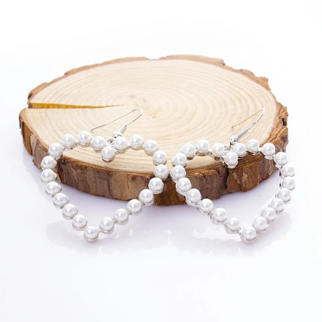 Sweet Inlaid Pearl Hollow Love Heart