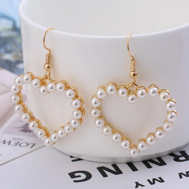 Sweet Inlaid Pearl Hollow Love Heart
