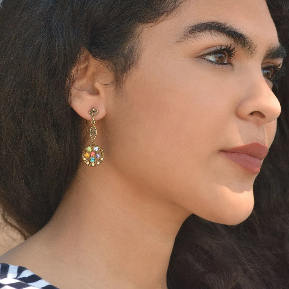 Sweet Romance Rainbow Flower Multi-Color Crystal Pierced Earrings