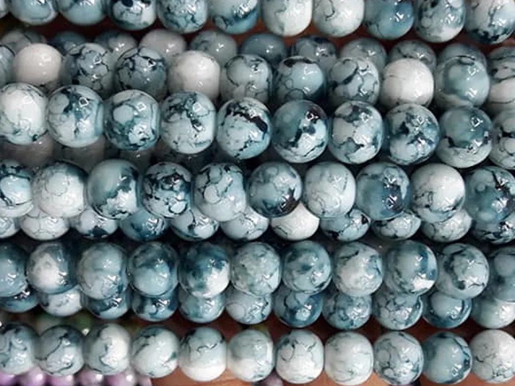 Teal White Circular Semi Precious Quartz Stones