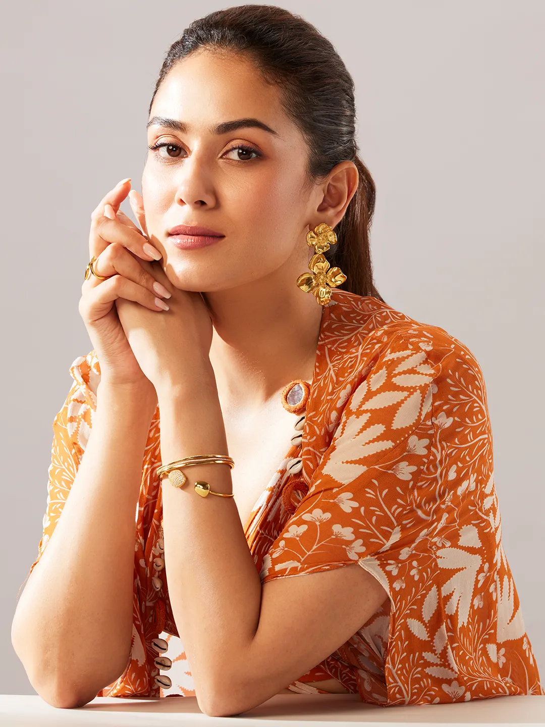 Textured Sunflower Drop Earrings Gold