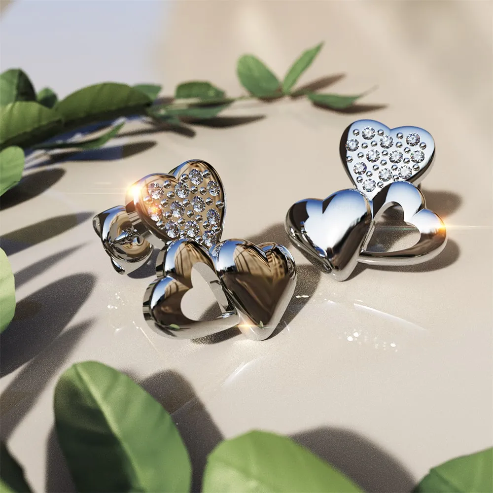 Trio Heart Stud Earrings Embellished With SWAROVSKI® Crystals