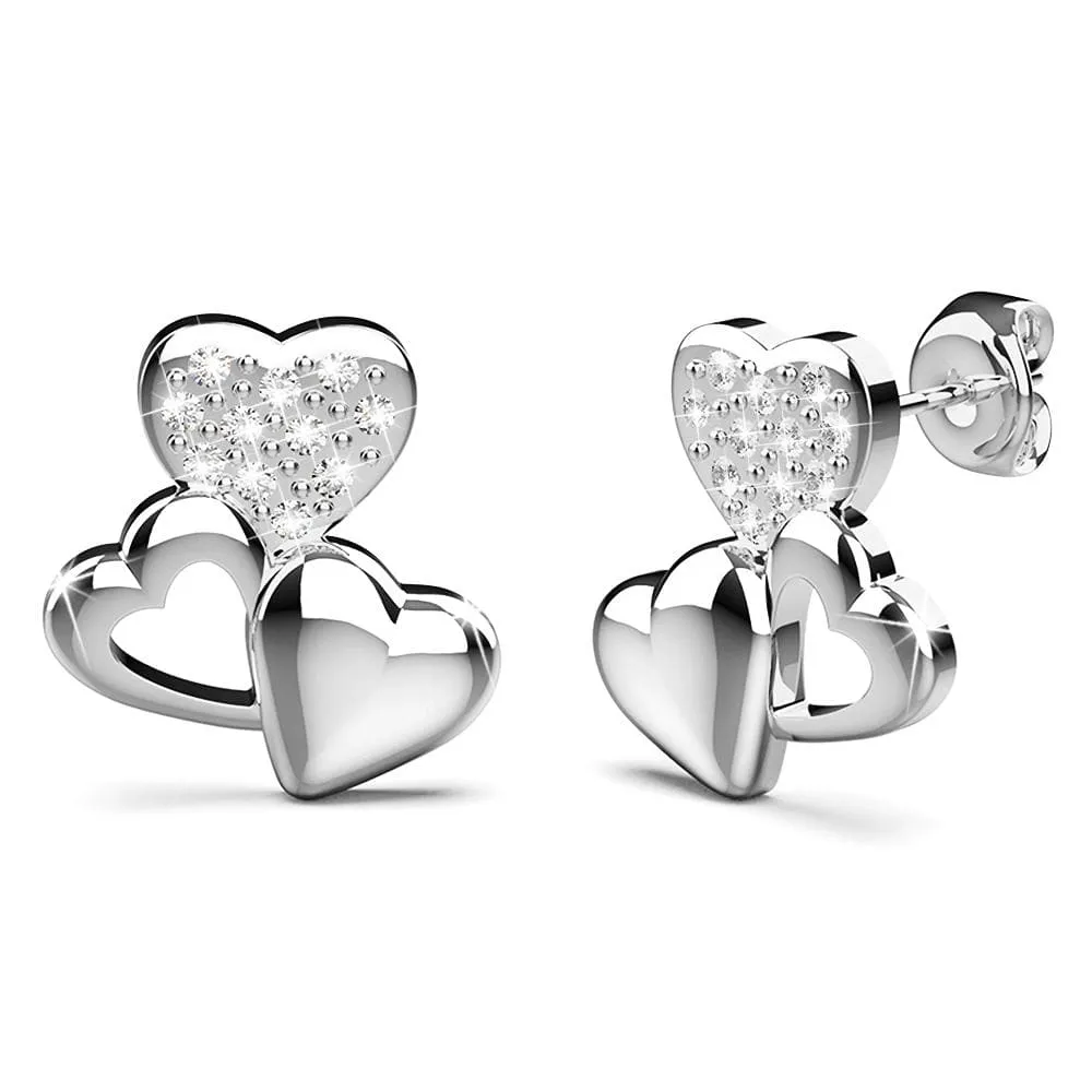 Trio Heart Stud Earrings Embellished With SWAROVSKI® Crystals