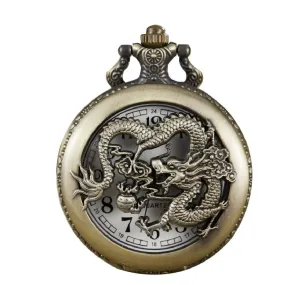 Unisex Classic Dragon and Phoenix Hollow Steampunk Quartz Pocket Watch