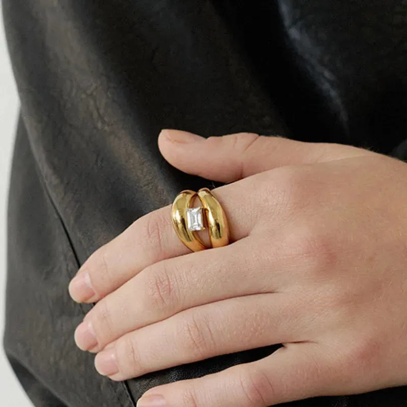 Vintage 18K Gold Plated Chunky Cambered Rings