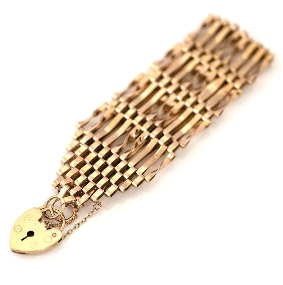 Vintage 1970s 9ct Gold Wide Gate Bracelet