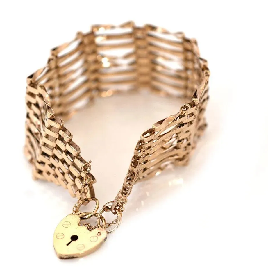 Vintage 1970s 9ct Gold Wide Gate Bracelet