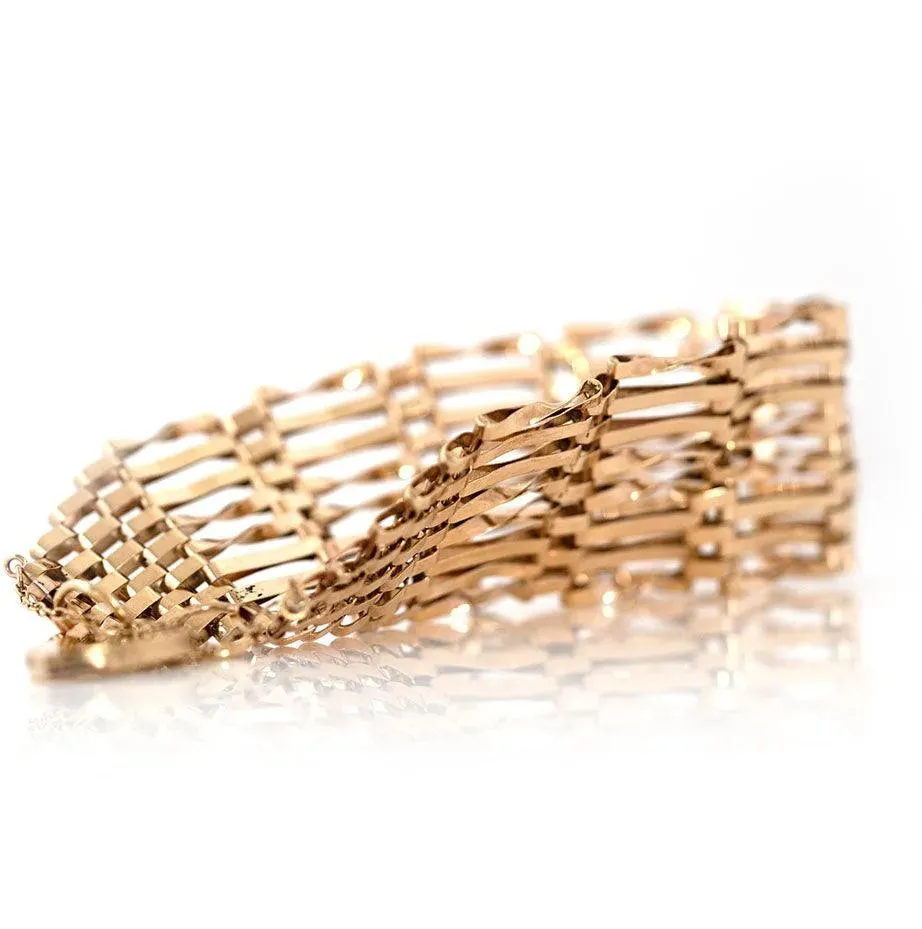 Vintage 1970s 9ct Gold Wide Gate Bracelet