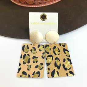 Where the Wild Things Are Leopard Print Rectangle Drop Earrings in Beige