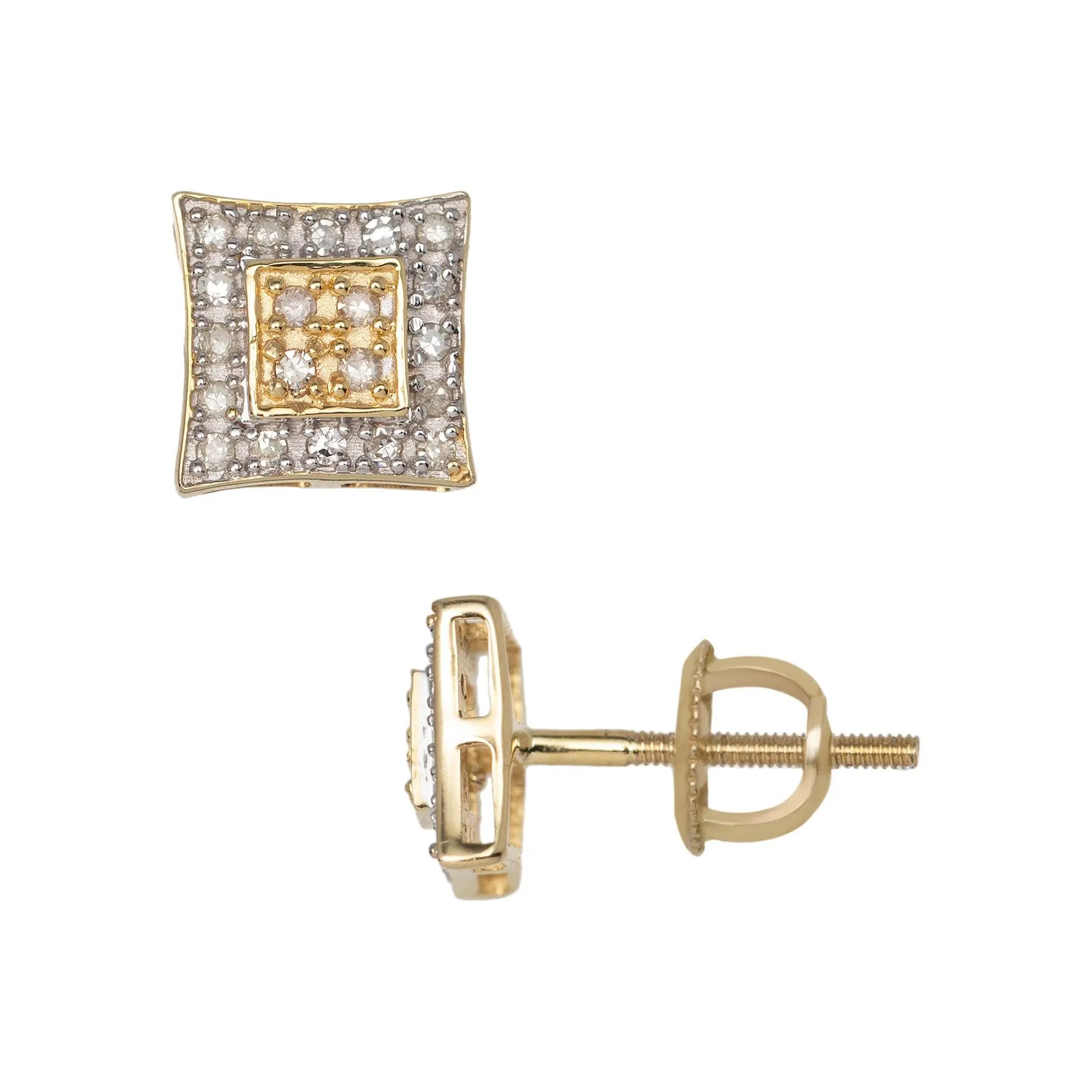 Women's Concave Square Micro-Pavé Diamond Stud Earrings 0.20ct 10K Yellow Gold