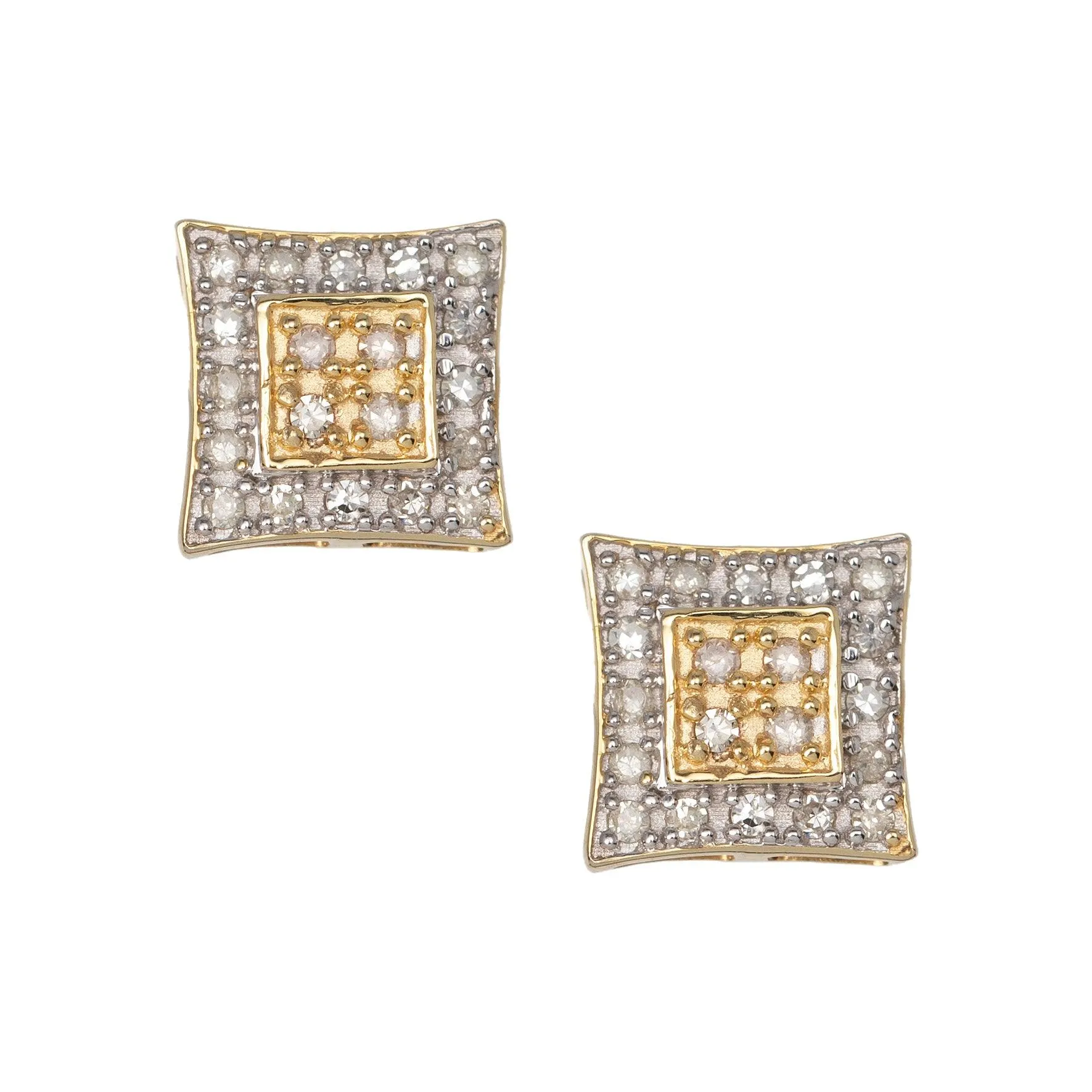 Women's Concave Square Micro-Pavé Diamond Stud Earrings 0.20ct 10K Yellow Gold