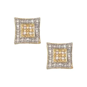 Women's Concave Square Micro-Pavé Diamond Stud Earrings 0.20ct 10K Yellow Gold