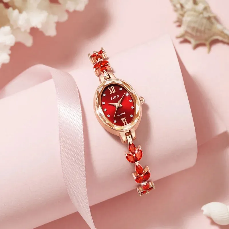Women's Watch: Light Luxury Diamond Inlaid Clover Design, Waterproof Oval Ladies Fashion Quartz Bracelet Wristwatch