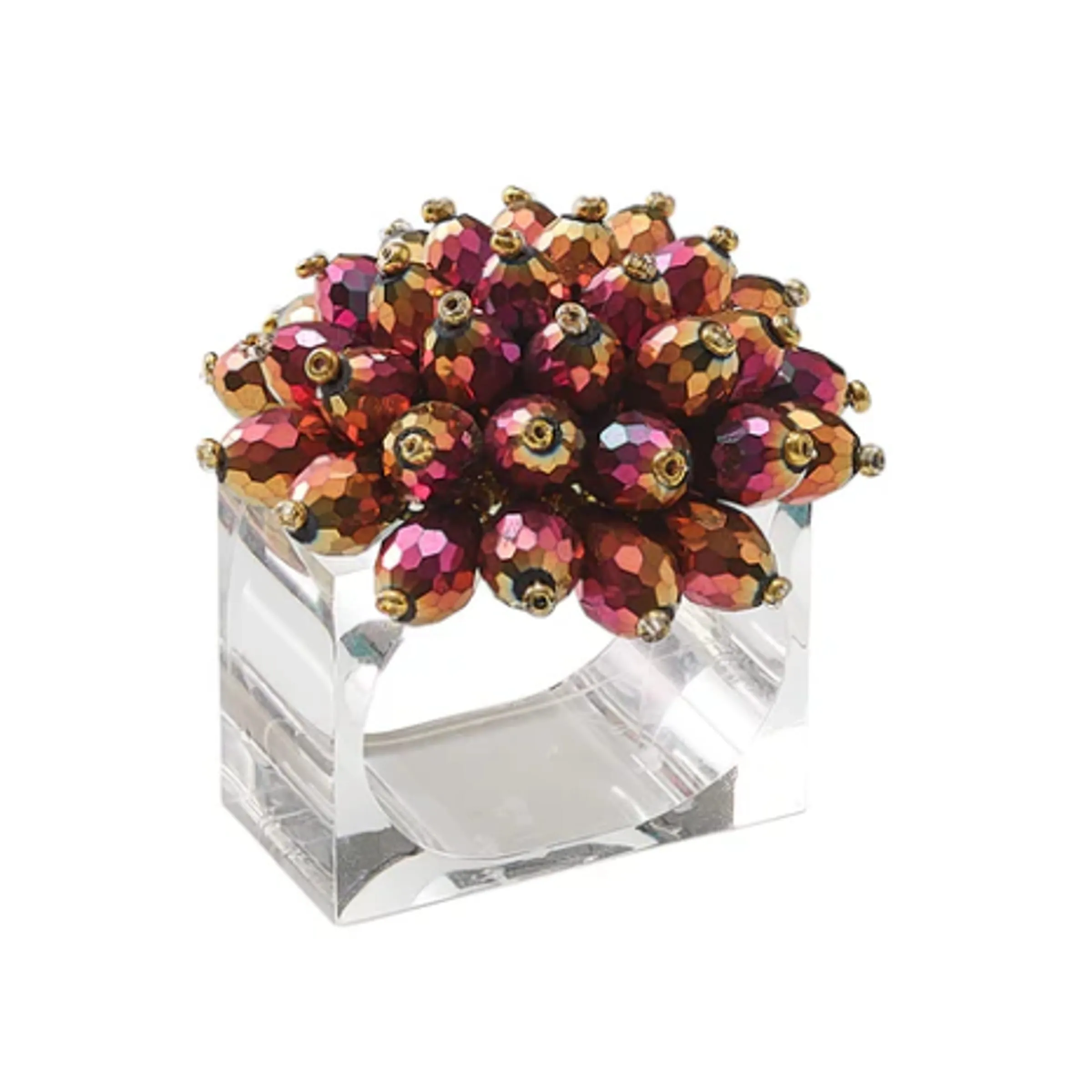 Zinnia Napkin Ring Plum/Gold Set Of 4